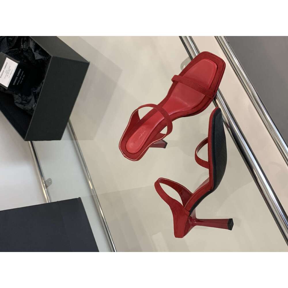 2025 Summer New High Sandals for Women Black Square Open Toe One Strap Thin Heel Designer Shoe Slippers Single Shoes