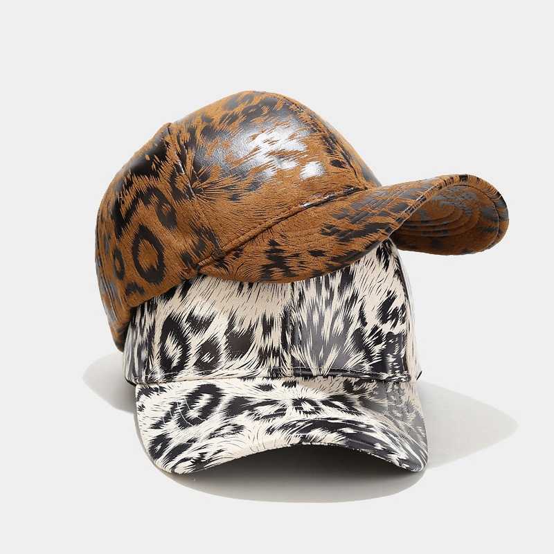New Leopard Pattern Leather Baseball Cap Autumn and Winter Outdoor Trend Hip Hop Duck Tongue Cap Mens and Womens Hat H251020