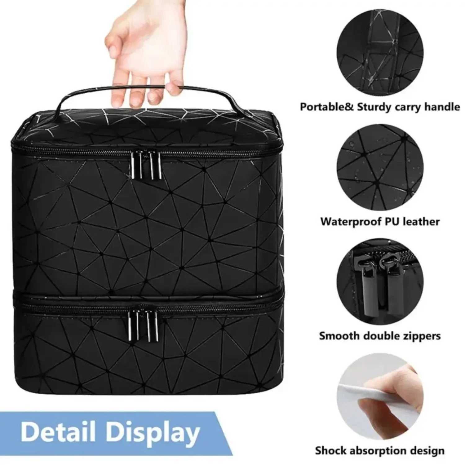 Professional Nail Case Cosmetic Organizer Bag Double Layer 30 Grids Nylon Makeup Handbag with Handle Portable Beauty Storage BagW251021