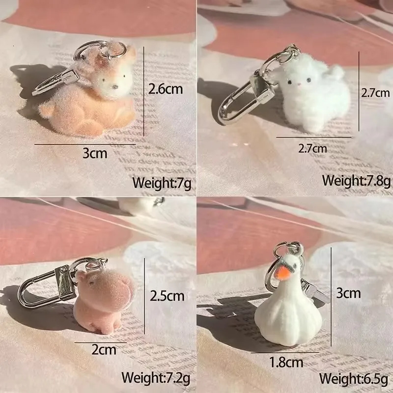 Fluffy Alpaca Elk Capybara Animal Keychains Resin Cartoon Lovely Funny Garlic Goose 3D Doll Pendant Bag Box Car Key Ring Jewelry 251015