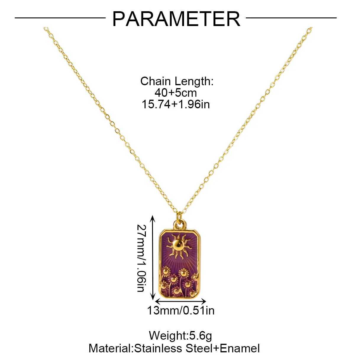 14K Gold Color Waterproof Stainless Steel Square Sunflower Sun Charm Necklace Pendant Choker Jewelry for Women Daily Wear XJ250717