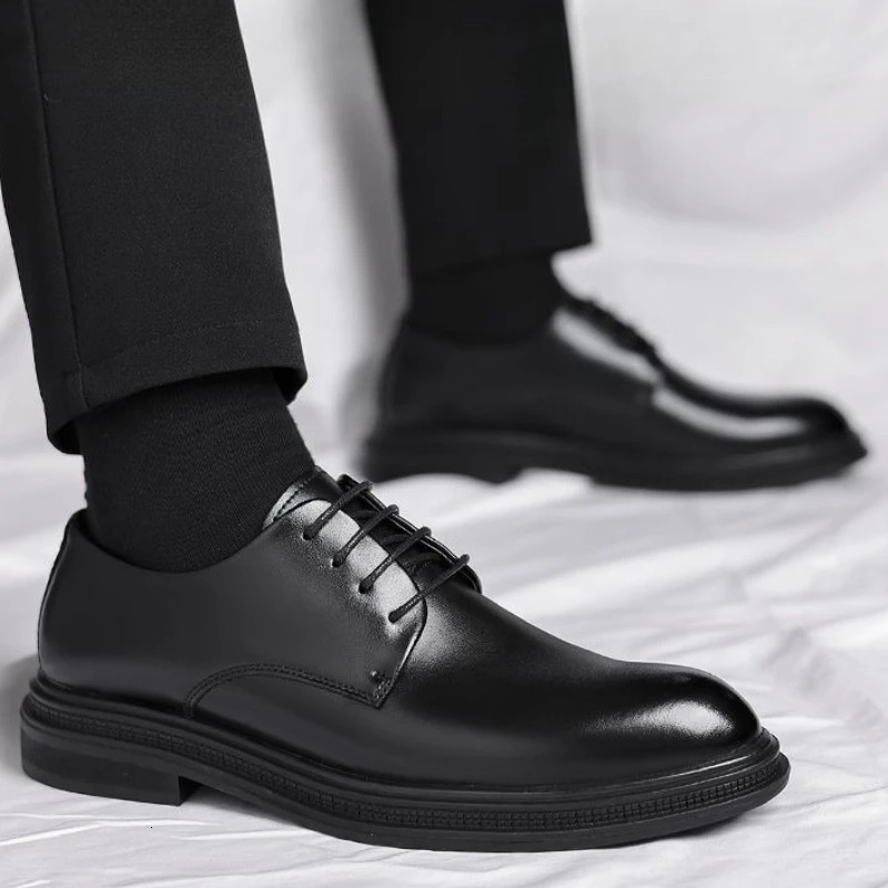 Black Round Toe Lace Up Mens Formal Shoes Spring Autumn Legitimate Leather Official 2025 Style Gentleman Trend Social Shoe Male 251021