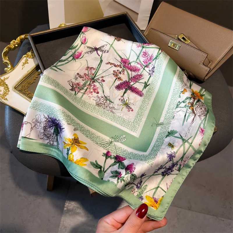 2025 New Fashion Floral Print Shawl Square Scarf for Women Satin Wraps Neckerchief Female Hair Bands Ribbon Headband Bandana W251021