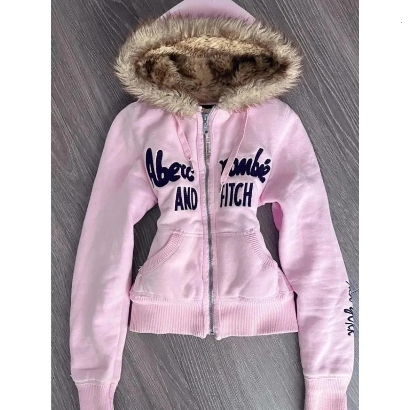 American y2k retro slim sexy zipper hoodie for women autumn and winter warm embroidered letter casual trendy sweatshirt 251017