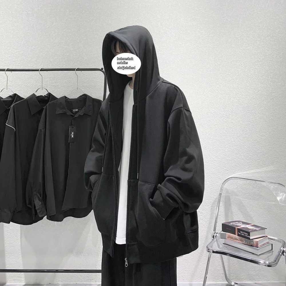 Mens Trendy Hoodie Cardigan Autumn Hooded Sweatshirt Solid Color Classic Jacket Long Sleeve Zipper Coat Casual Men Clothing W251021