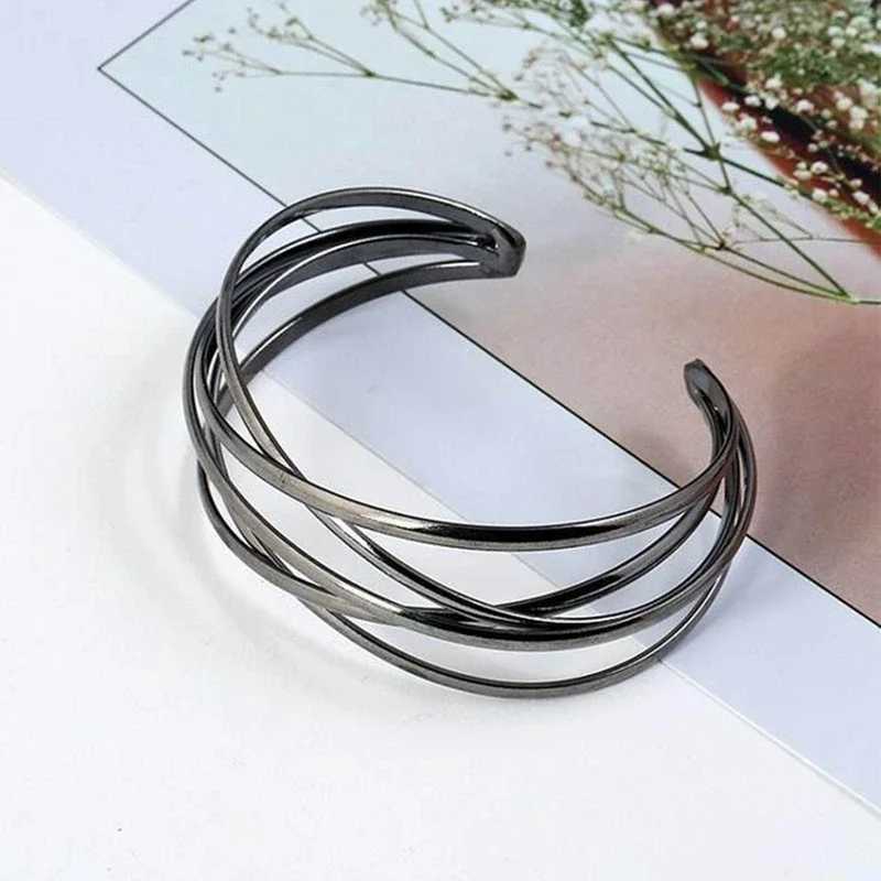 Punk Hollow Alloy Bangles For Women Gold Silver Color Cuff Bracelet Open Adjustable 2024 Fashion Jewelry New J251021