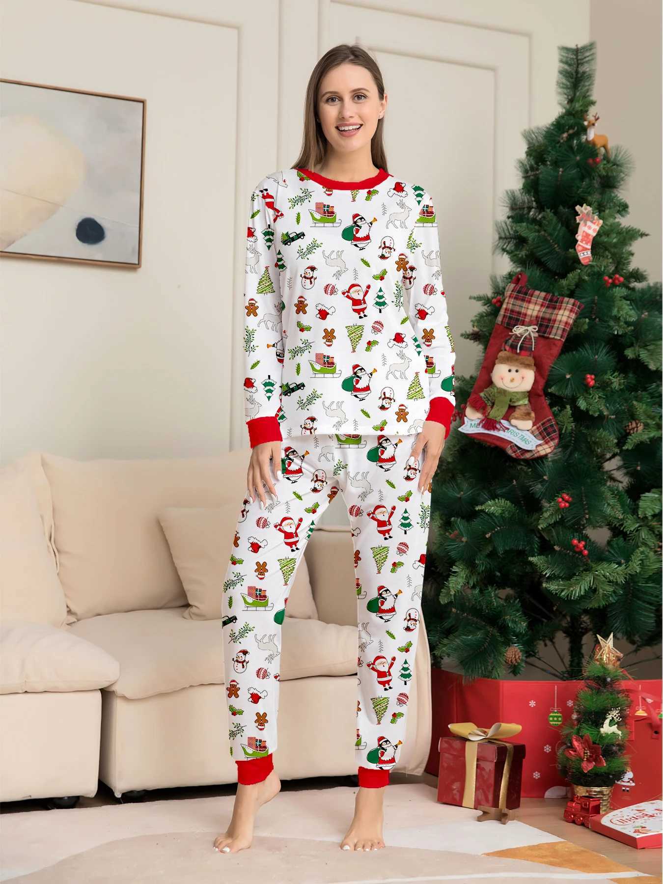 Family Christmas Pajama Sets Red Green Plaid Design with Elk Patterns Comfortable for Holidays L251021ZROU