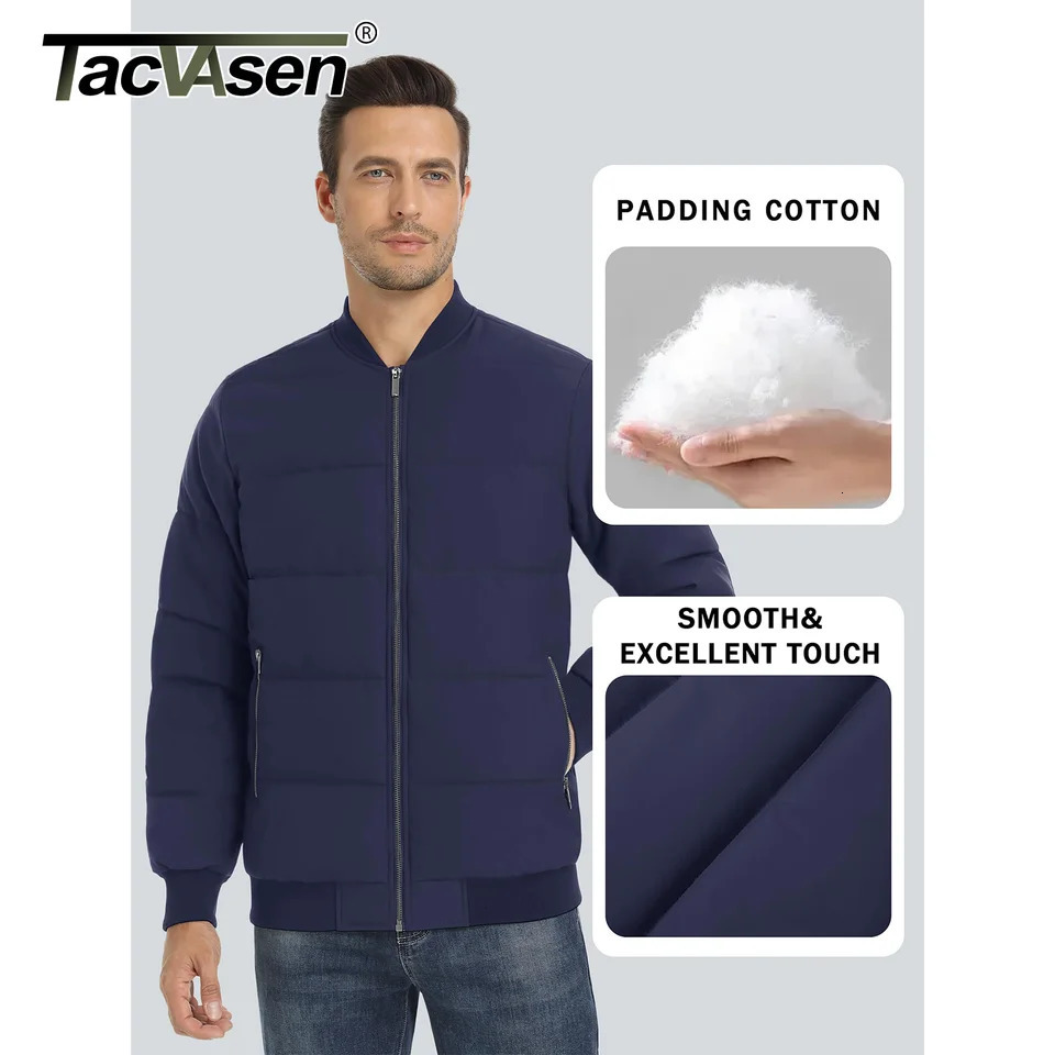 TACVASEN Winter Padded Puffer Jacket Mens Full Zip Quilted Bomber Jackets Zipper Pockets Casual Warm Coats Outwear Windbreaker 251028CJ