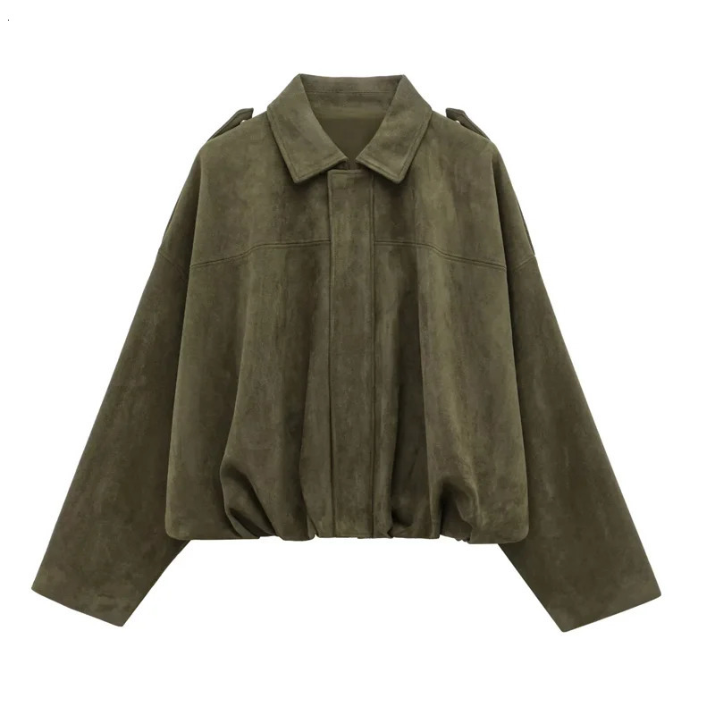 HXAO Womens Jackets Cropped Suede Jacket Women DemiSeason Bomber Long Sleeve Coats Oversize Zipper Solid 251021