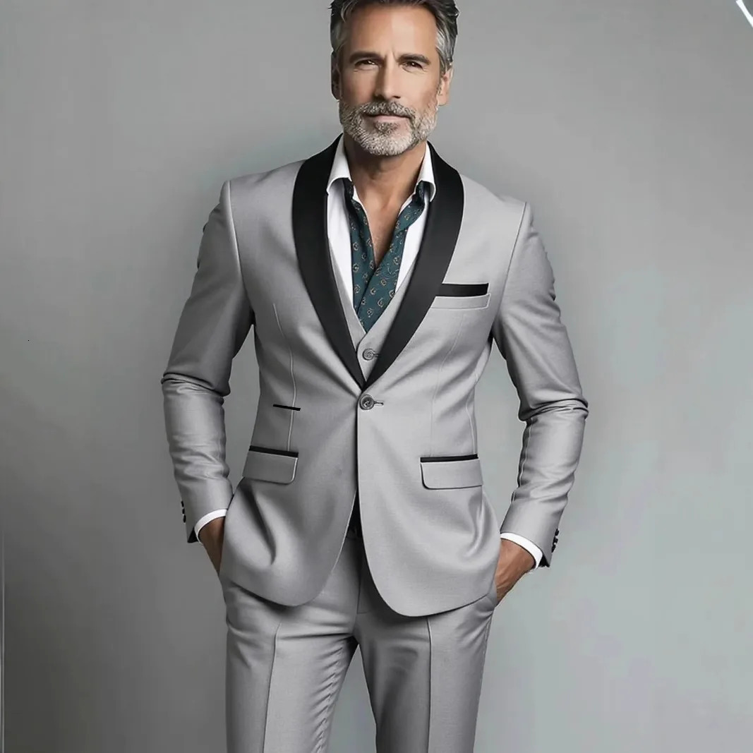 Black White Men Autumn Wedding Party Three Pieces Set Large Size Male Blazer Coat Pants and Vest Fashion Slim Fit Suit 251021