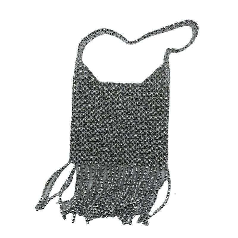 2025 New Products Shiny Tassel Beaded Shoulder Banquet Fashion Design Sier Women Bag