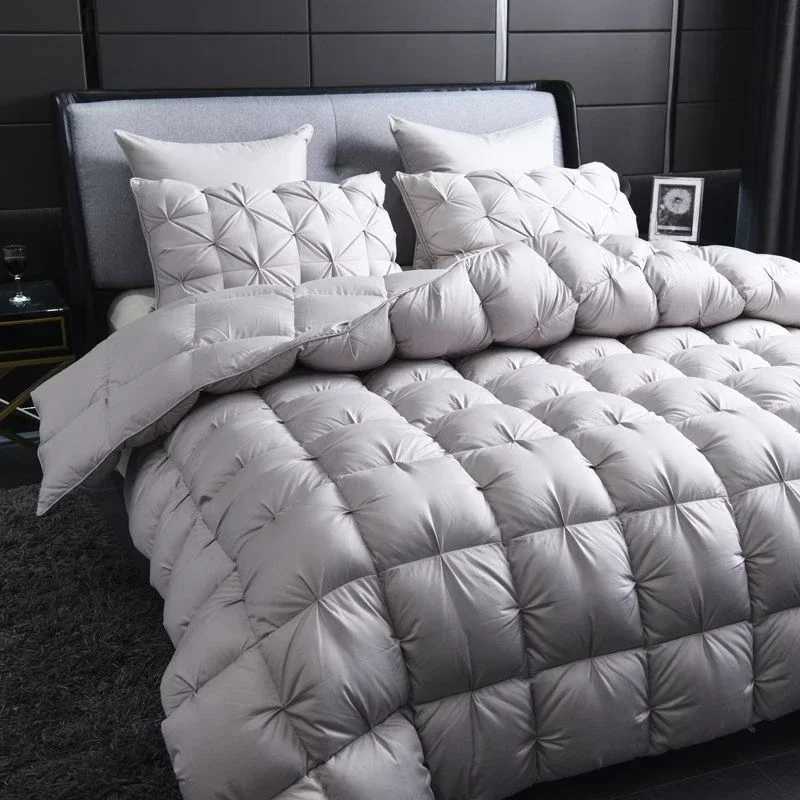 White Goose Down Comforter Warm Winter Thick 3D Bread Bed Blanket Luxury Pinch Pleated Filling for Quilts Single Double Duvet W251021