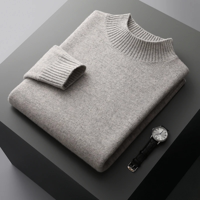 Winter Double Thick Mens Cashmere Sweater With SemiHigh Neck HighEnd Warm Wool Knitted Bottoming Shirt 251020