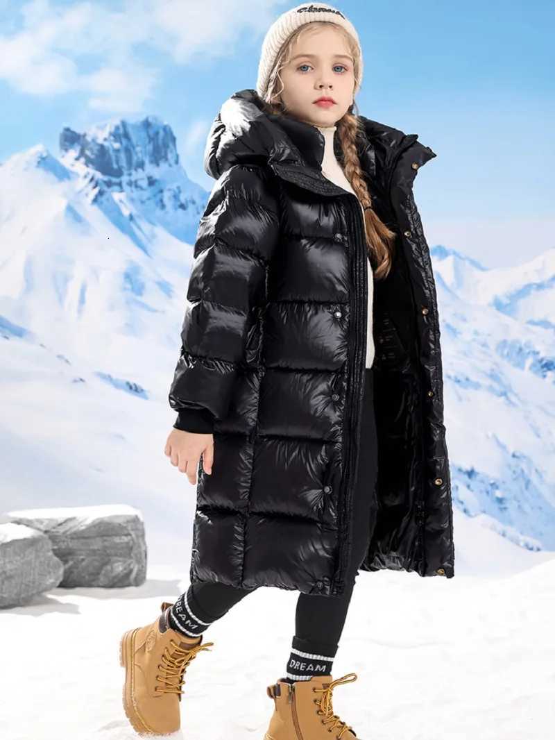 Winter Warm Girls Black XLong Hooded Full Zipper Puffer Jackets School Kids Thick Snow Coat Children Outfit Windbreaker 516 YrT251021