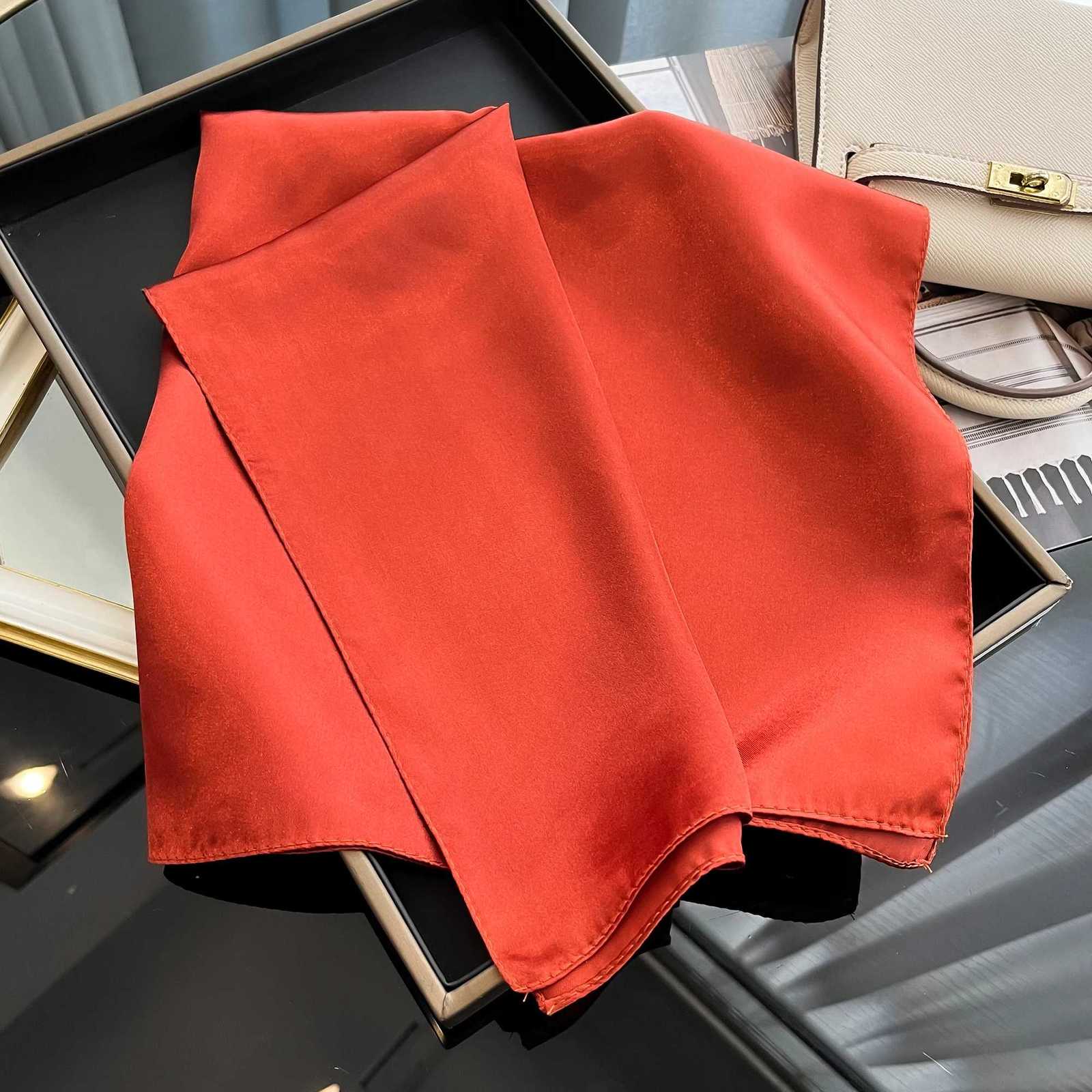 60cm Solid Colors Neckerchief Hijab Scarf For Women Silk Satin Headband Hair Scarves Female Square Shawls Head Scarfs For Ladies W251021
