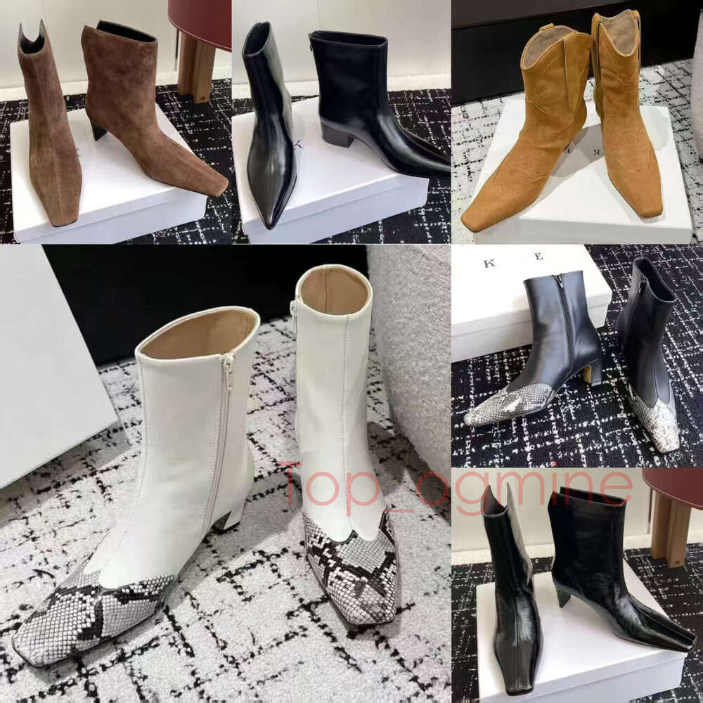 Women Low Suede Leather Heel Square Pointed Toe Kitten Boots Knight Booties Designer Cowboy Ankle Boots Patchwork Zipper Shoes