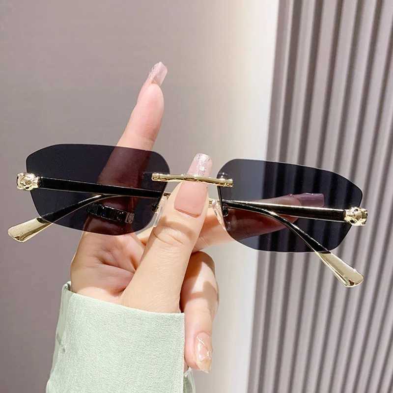 Cheetah Decorative Frameless Polygonal Sunglasses Retro Simple Womens Sunglasses Personality Gradient Color Mens Sunglasses J251114