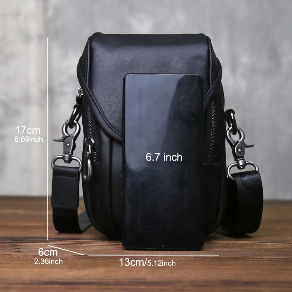 Multi Functional Mens Leather Waist Bag Fashionable And Casual Top Layer Cowhide Crossbody Bag 67inch Mobile Phone Hook Bag Z251021