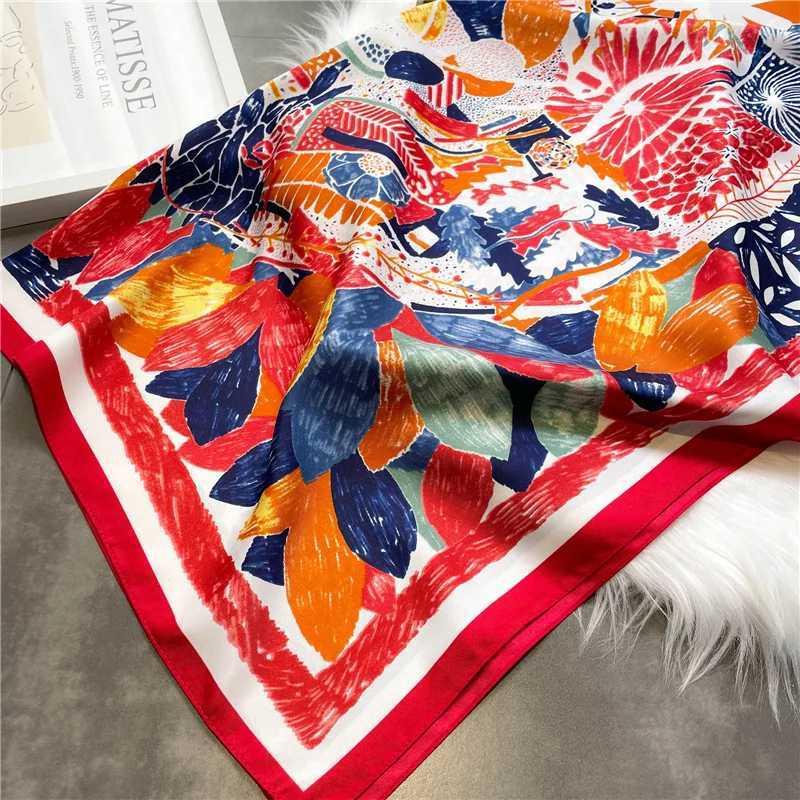 New Square Silk Scarf 90x90cm Luxury Brand Designer Hair Print Head Handkerchief Hijab Shawl Women Bandanna Foulard Muffler Wrap W251021