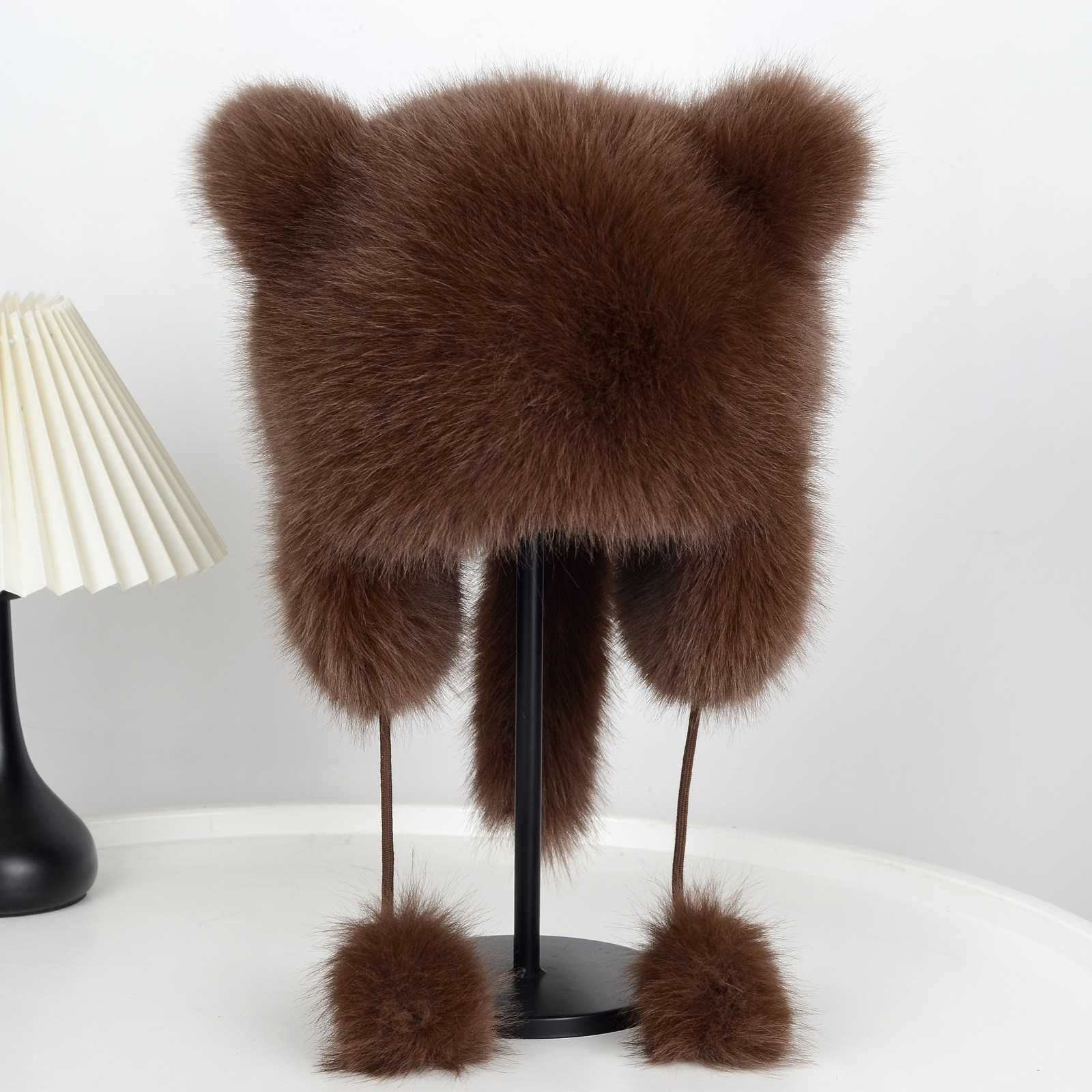 Little Raccoon Hat Fox Fur Winter Thickened Warm Princess Hat Fashion Ear Protection Hat Little Raccoon Plush Hat H251020