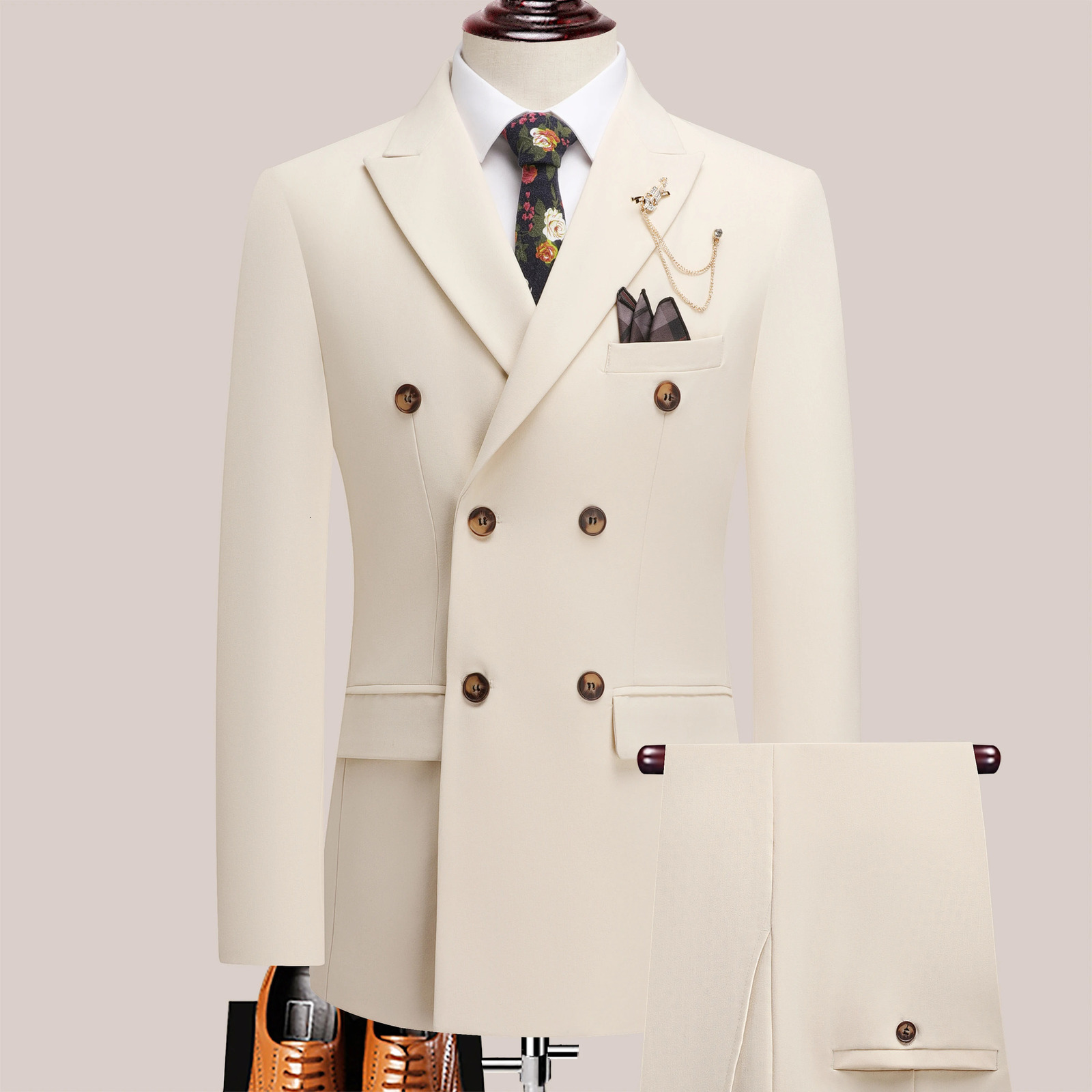 The latest mens solid color suit twopiece set with lapel collar and double breasted buttons for four seasons mens business s 251021