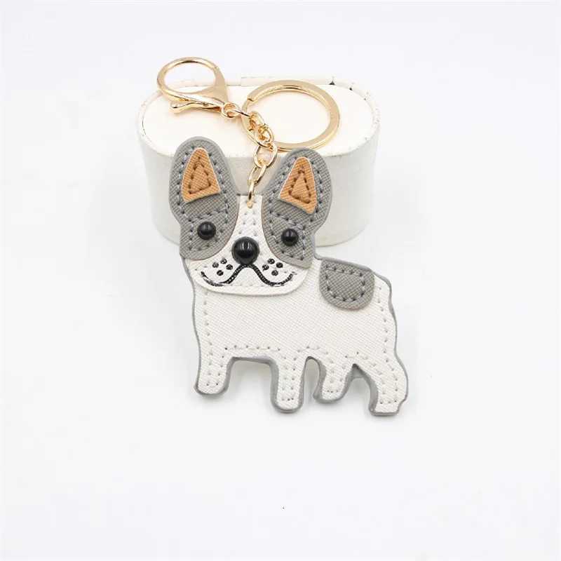 Fashion Punk French Bulldog Keychain PU Leather Dog Keychains for Women Bag Pendant Jewelry Trinket Mens Car Key Ring Key Chain W251021