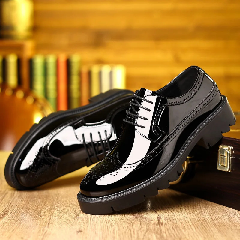 Men Dress Shoes Elevator Shoes Genuine Leather Increase Business Lift Shoes Bright Upper For Man 8cm 10cm Heightening Shoes 251021