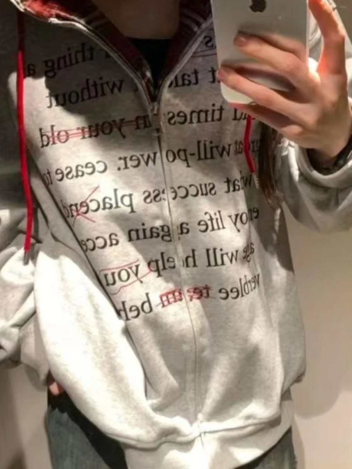 Retro Plaid Splicing Womens Hoodie Cardigan Korean Sle Outerwear Loose Fit Long Sve Polyester Fiber Zipper Closure 251017