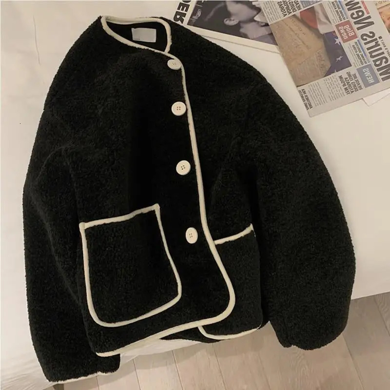 Women Autumn Winter Warm Teddy Coat Berber Fleece Round Collar Short Jacket Plush Outerwear Female Fashion Streetwear Clothes 251021