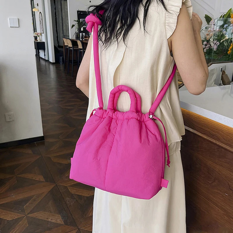 Casual Large Capacity Puffer Tote Bag Padded Nylon Women Handbags Knotted Strap Shouder Crossbody Bags Warm Sac 251021