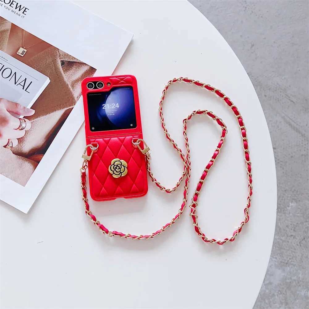 Leather Crossboby Phone Case for Galaxy Z Flip 7 6 5 4 3 Flip5 Flip4 Flip7 5G Chain Cord Rope Strap Shockproof Cover J251114