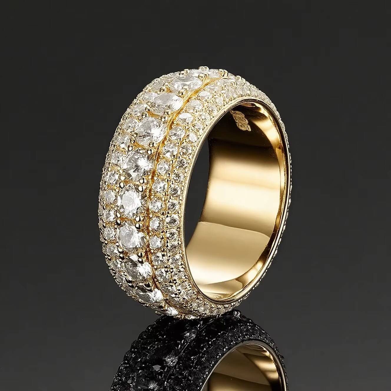 14K Gold 5 Row Moissanite Ring Hiphop Style Mens Ring an Excellent Gift for Those who love Shining 18K Gold Gold