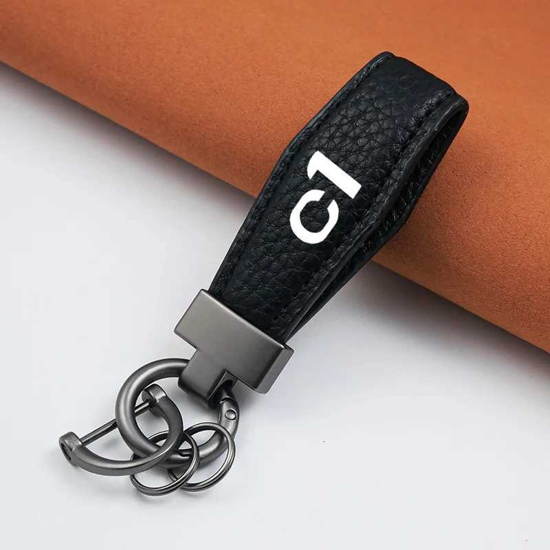 Luxury Genuine Leather Plaid Keychain Women Men Black Buckle Car Chain Holder For Citroen C1 Auto Accessories Square Pattern W251021
