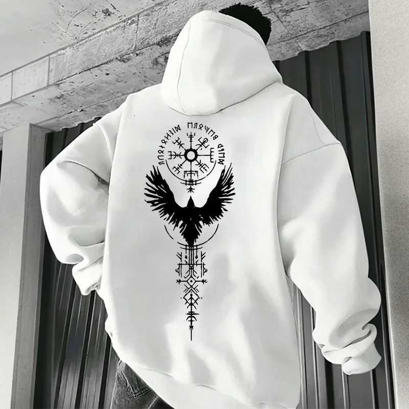 2025 New Arrival Mens Pure Color Hoodie High Quality Ancient Viking Raven Pattern Sweatshirt Autumn Winter Casual Sporty Coats W251021