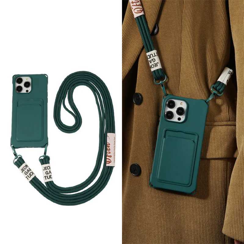Strap Case For iPhone 16 15 14 12 11 Pro Max 13 Mini XS X 8 7 Plus Shockproof Silicon Card Slot Crossbody Necklace Lanyard Cover J251114