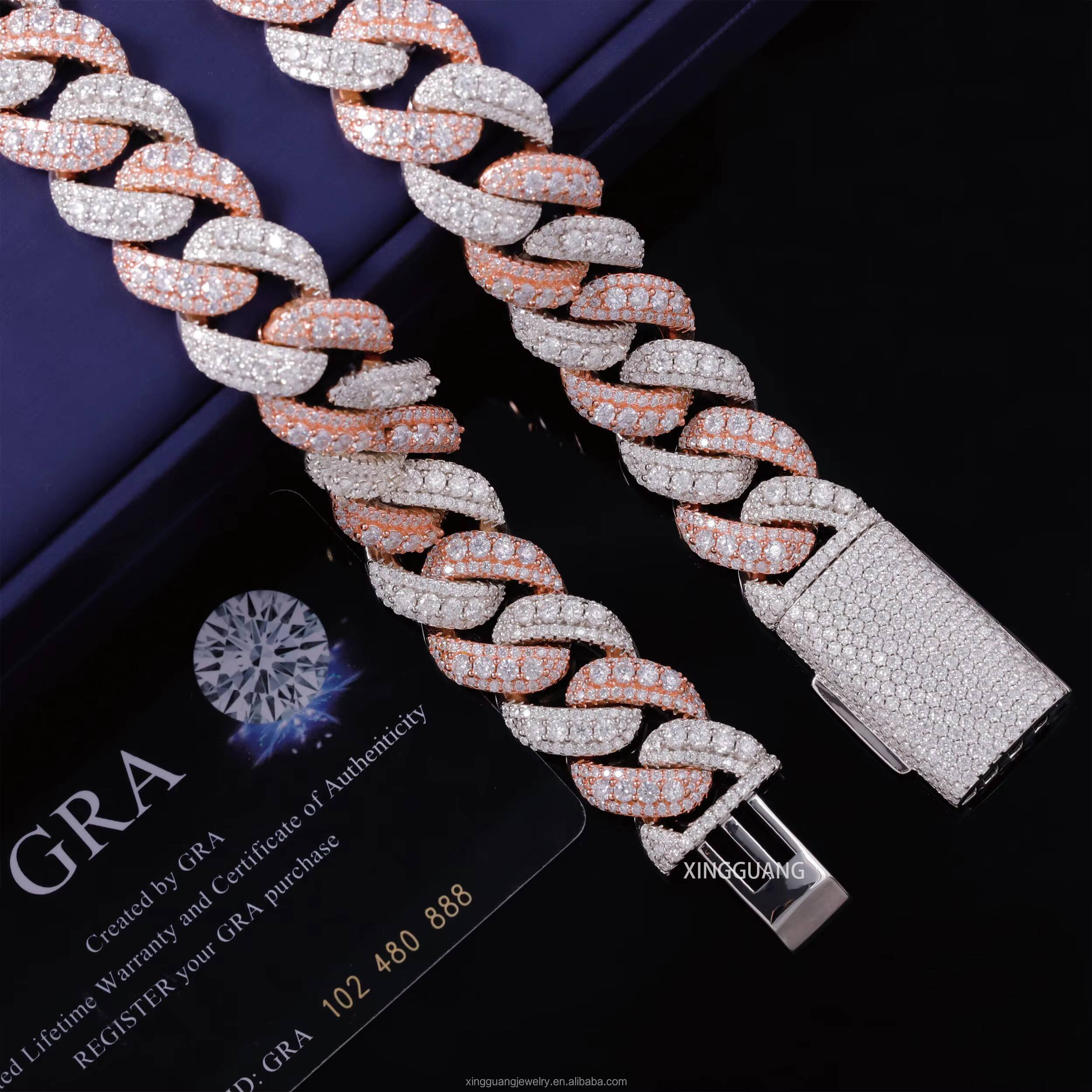 Hip Hop 141618MM Full Iced Out Middle Moissanite Raised Chain S925 2 Tones Gold Plated VVS Diamond Cuban Link Chains Jewelry