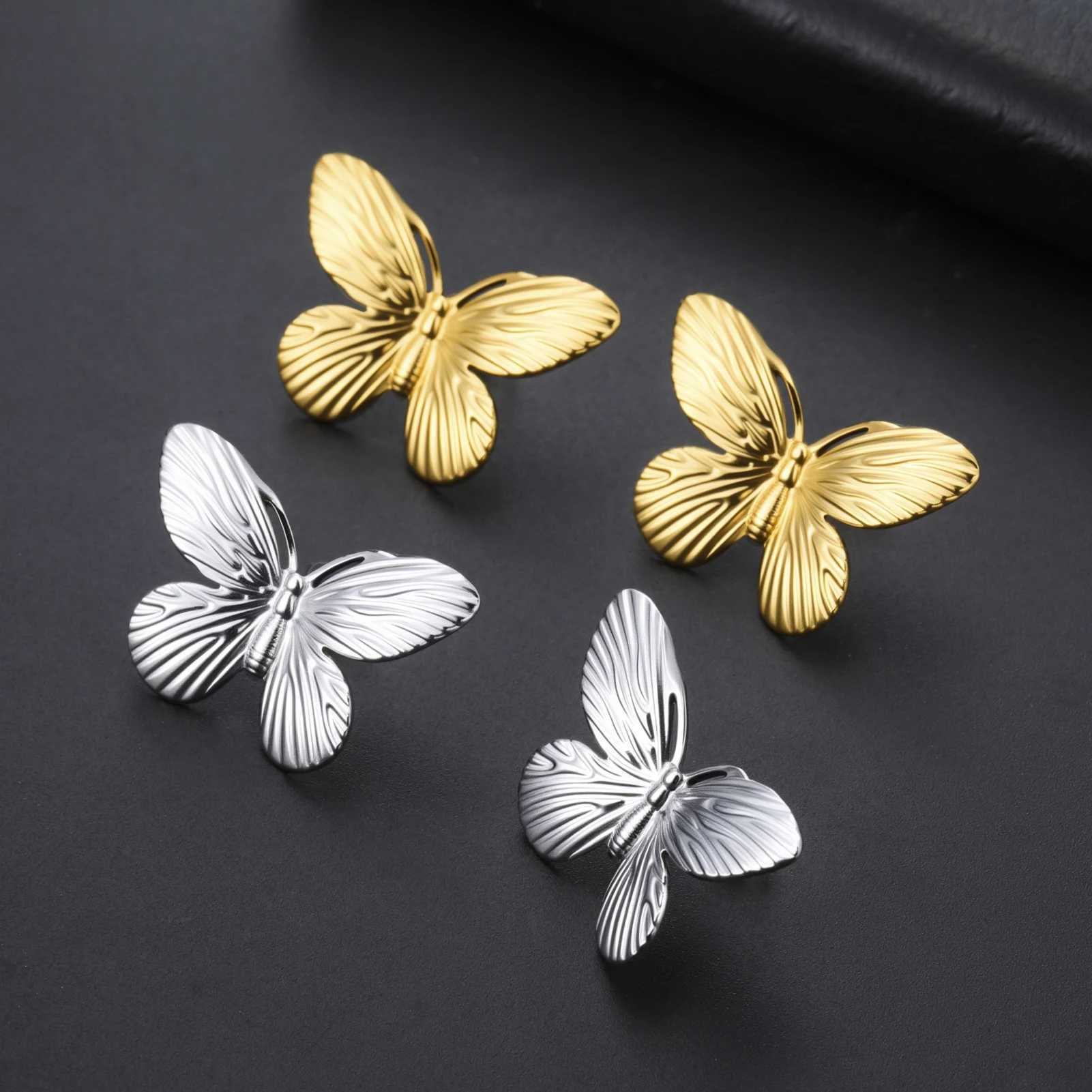 Lucktune Stainless Steel Butterfly Stud Earrings Fashion Luxury Womens Earrings Gold Color Animal Shape Jewelry Party Gifts J251021