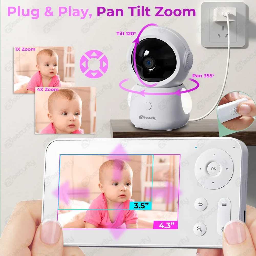 2K 3MP WiFi Baby Monitor with Two Camera SplitScreen Baby Phone via APP Control 43 IPS Screen Auto Tracking PTZ Baby Camera J251121