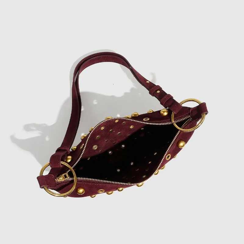 Designer Studded Shoulder Bag Rivet Crescent Bag 2025 New Women Metal Underarm Bag Highend Retro Rivet Polka Dot Shoulder BagsXJ251021