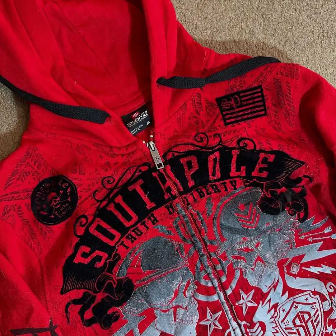 Red Gothic Hoodie Y2K Harajuku Retro Pattern Oversize Zipper Hoodie Men Women Hip Hop Personality Casual Sweatshirt W251021