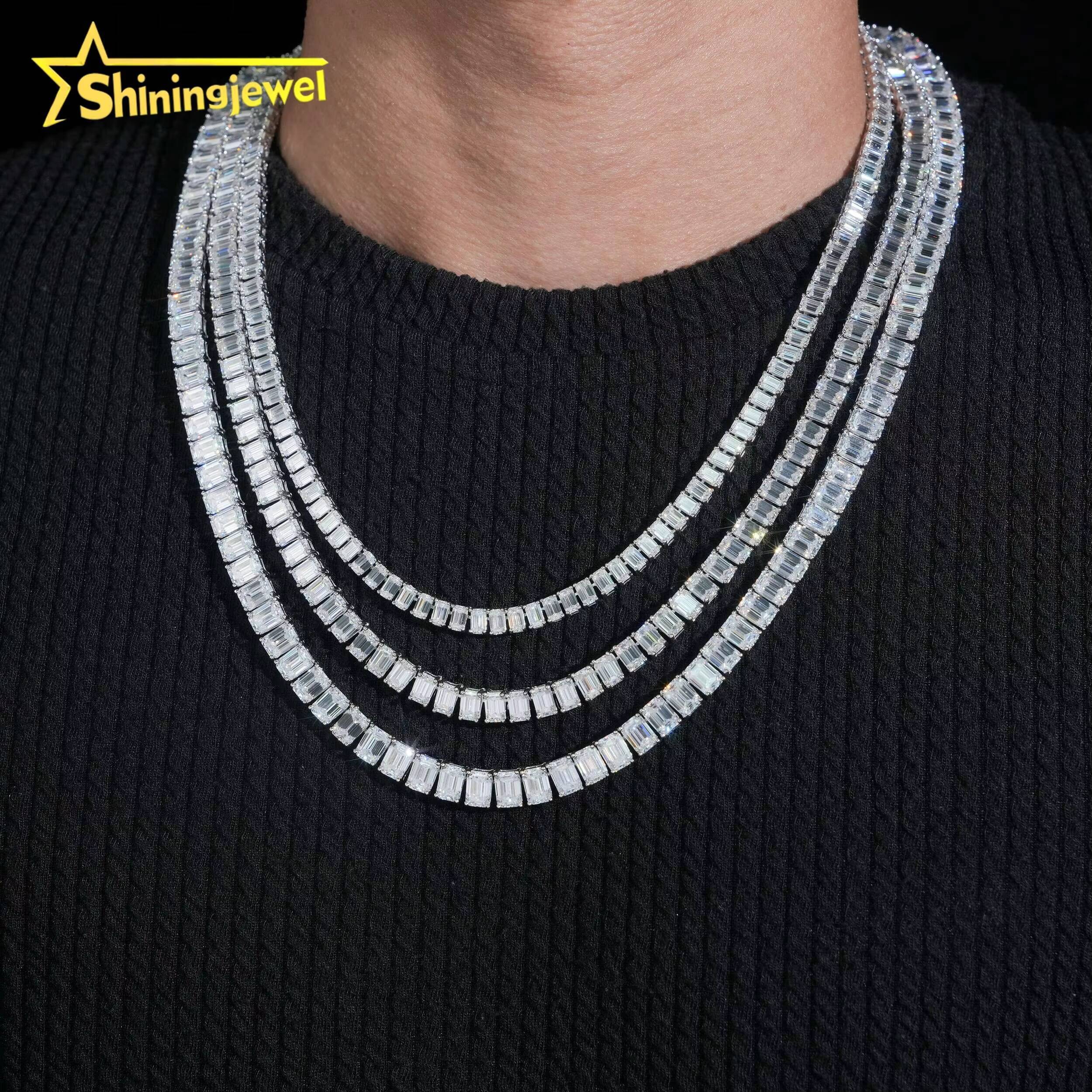 Hip Hop Jewelry 925 Silver Top Quality GRA Certificate Emerald Cut Moissanite Diamond Tennis Chain