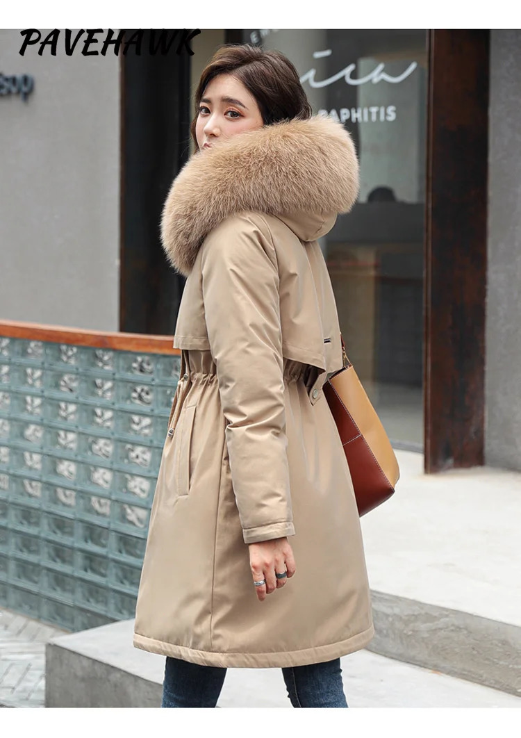 Women Winter Parka Warm Hooded Long Sleeve Zipper Thick Jackets Fur Collar Fleece Drawstring Coat Casual Streetwear Outwear 251021