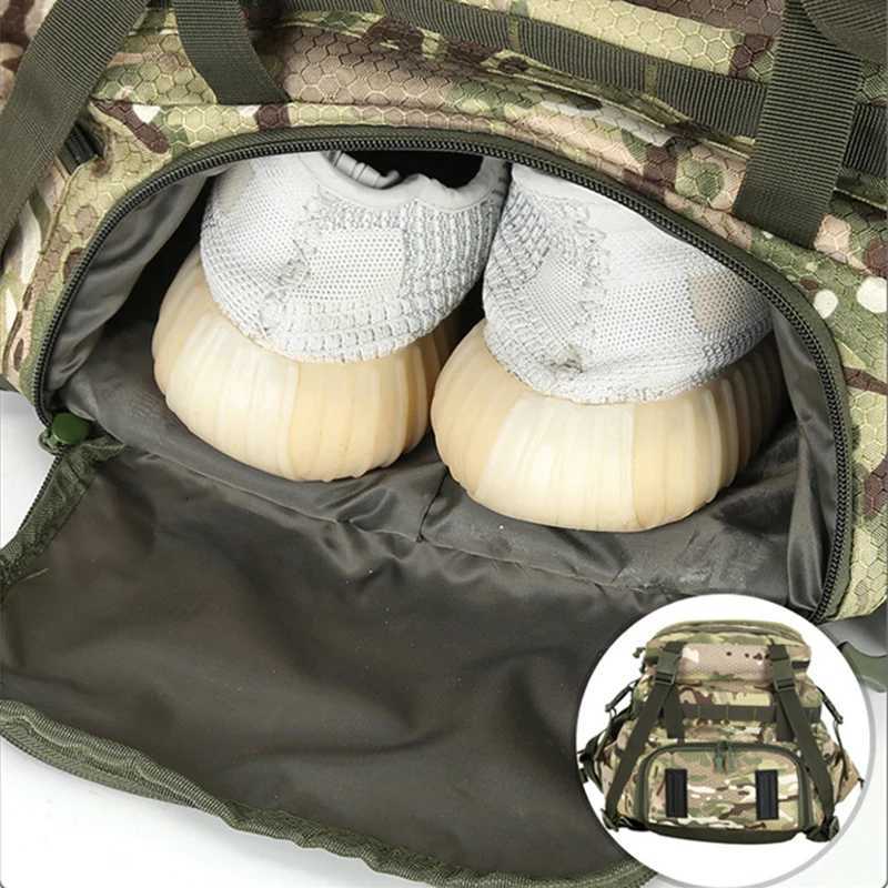 Tactical Travel Duffel Backpack Large Capacity Hiking Trekking Climbing Fishing Bag with Shoes Pocket Outdoor Hunting Train PackW251020