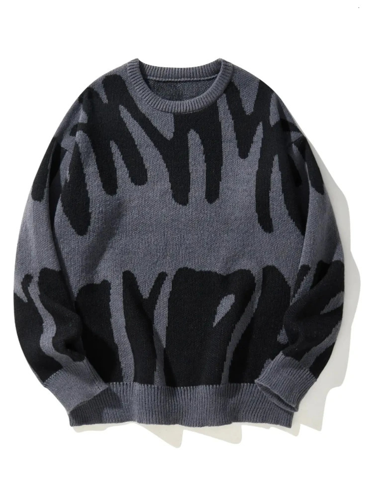 Autumn Winter Irregular Jacquard Pattern Pullover Sweater Casual Round Neck Contrast Color Knitted Mens Pullover 251020