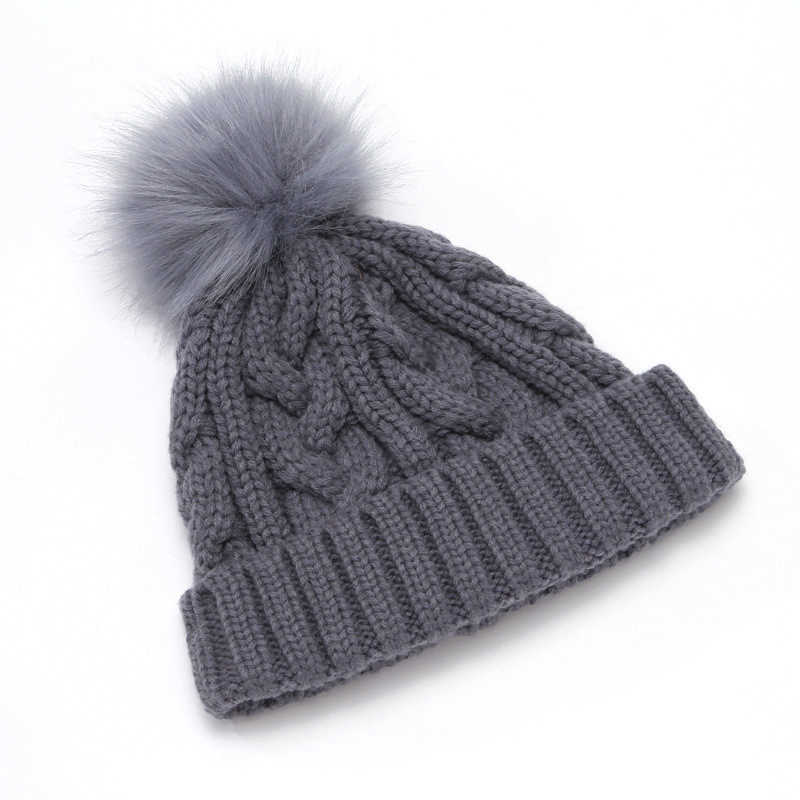 Autumn and Winter Knitted Hat with Faux Fur Unisex Conical Hat Nonfleece Lined Warm Braided Knitted Hat H251020