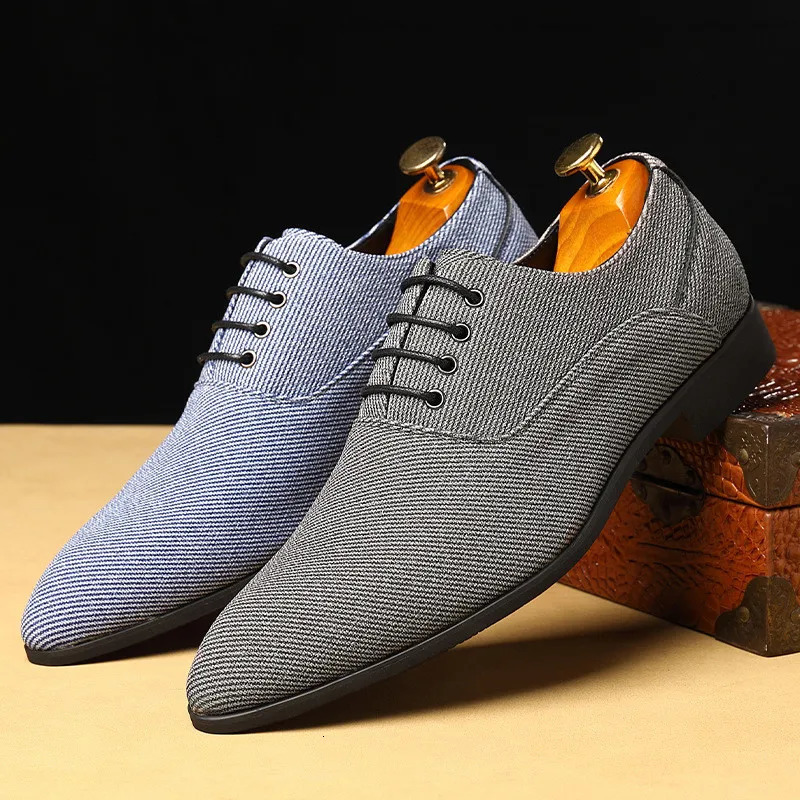 Dress Shoes Men Business Pointed Toe Canvas Dress Shoes Men gray Lace Up Oxfords Formal Man Shoes Casual Driving Shoes Loafers 251021