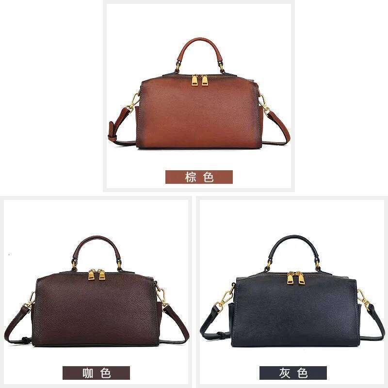 2025 vintage cowhide leather Boston Pillow bags high quality women's top-handle designer Commuter shoulder crossbody bag