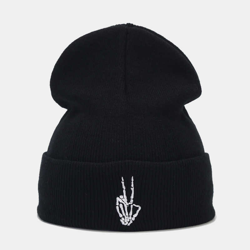 Autumn Winter High Quality Skull Finger Embroidery Knitted Hat Men and Women Fashion Hip Hop Hat Hat H251020