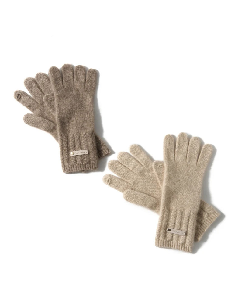 100 Cashmere Gloves Lady Touchscreen Finger Hole Winter Autumn Women Warm Wrist Length Classic Knitted Gloves Female Mitten 251020
