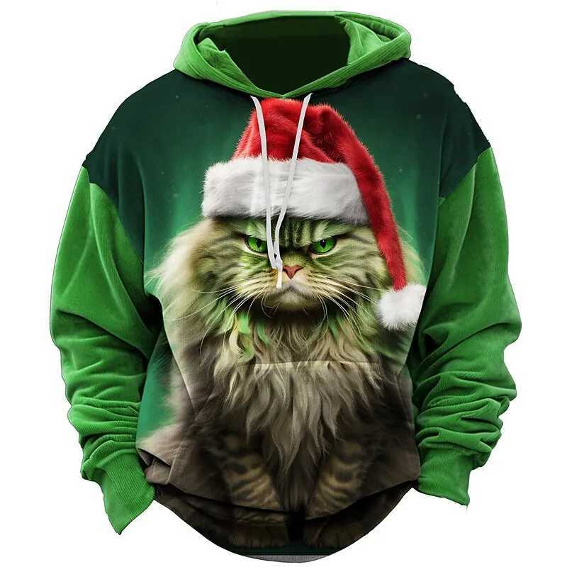 3D Print Christmas Cat Graphic Hoodie Cute Animal Pattern Loose Casual Comfortable Clothes Autumn Winter Harajuku Style Pullover W251021